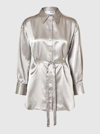 MANCHES LONGUES CHEMISE EN SATIN, Dove, highres