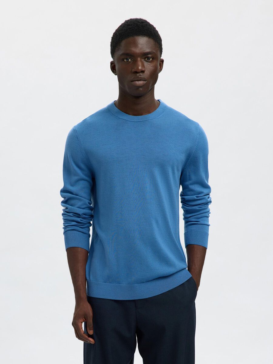 Product tile image - 100% MERINO WOOL CREWNECK JUMPER, True Navy | 16094647_TrueNavy