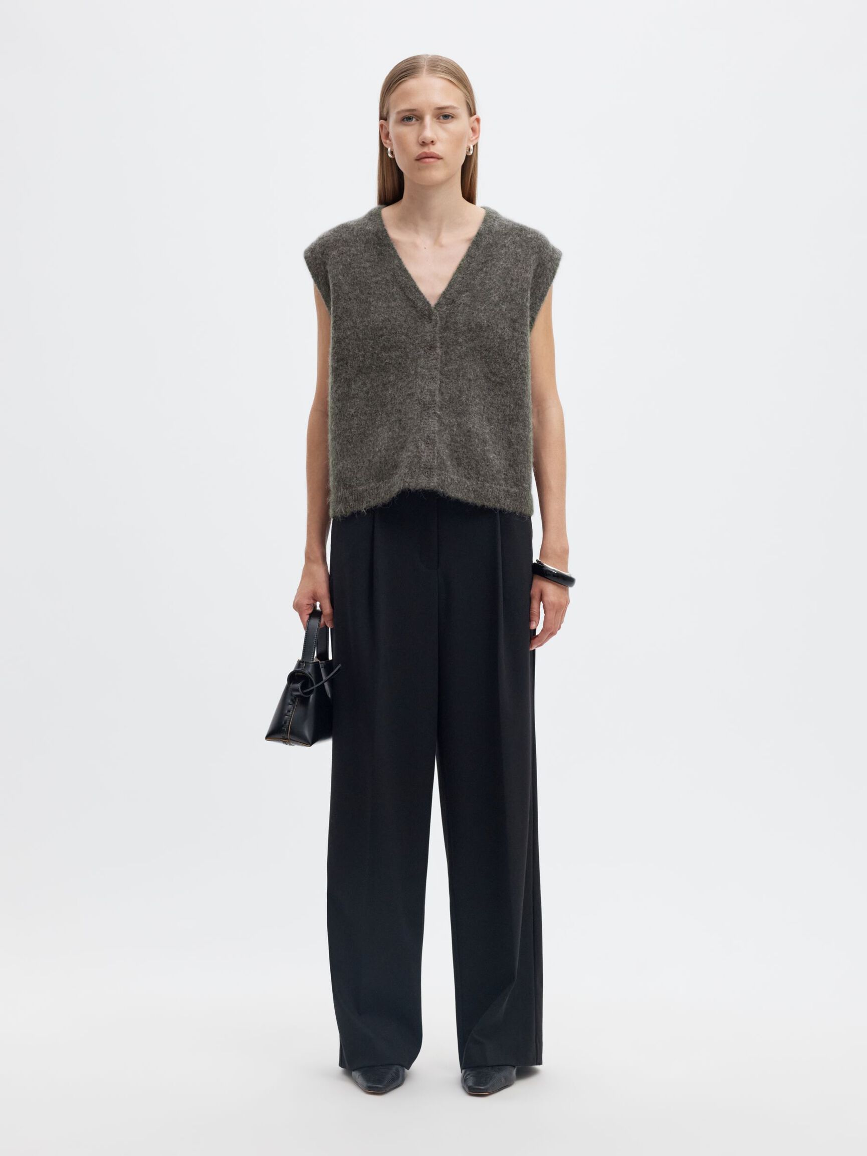 WOOL BLEND KNITTED VEST, Medium Grey Melange, highres