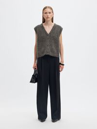 WOOL BLEND KNITTED VEST, Medium Grey Melange, highres