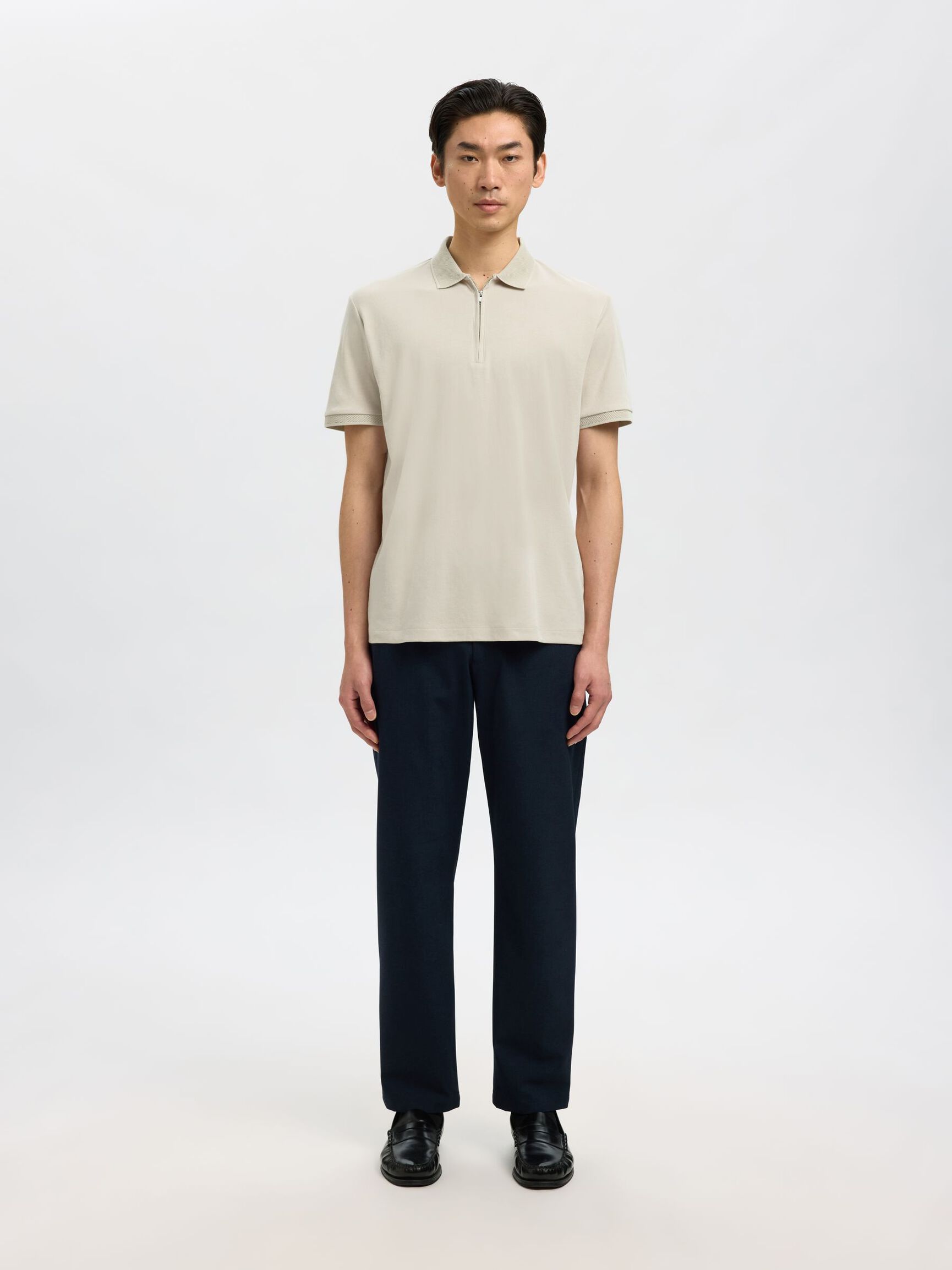 ZIPPER POLO SHIRT, Oatmeal, highres