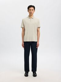 ZIPPER POLO SHIRT, Oatmeal, highres
