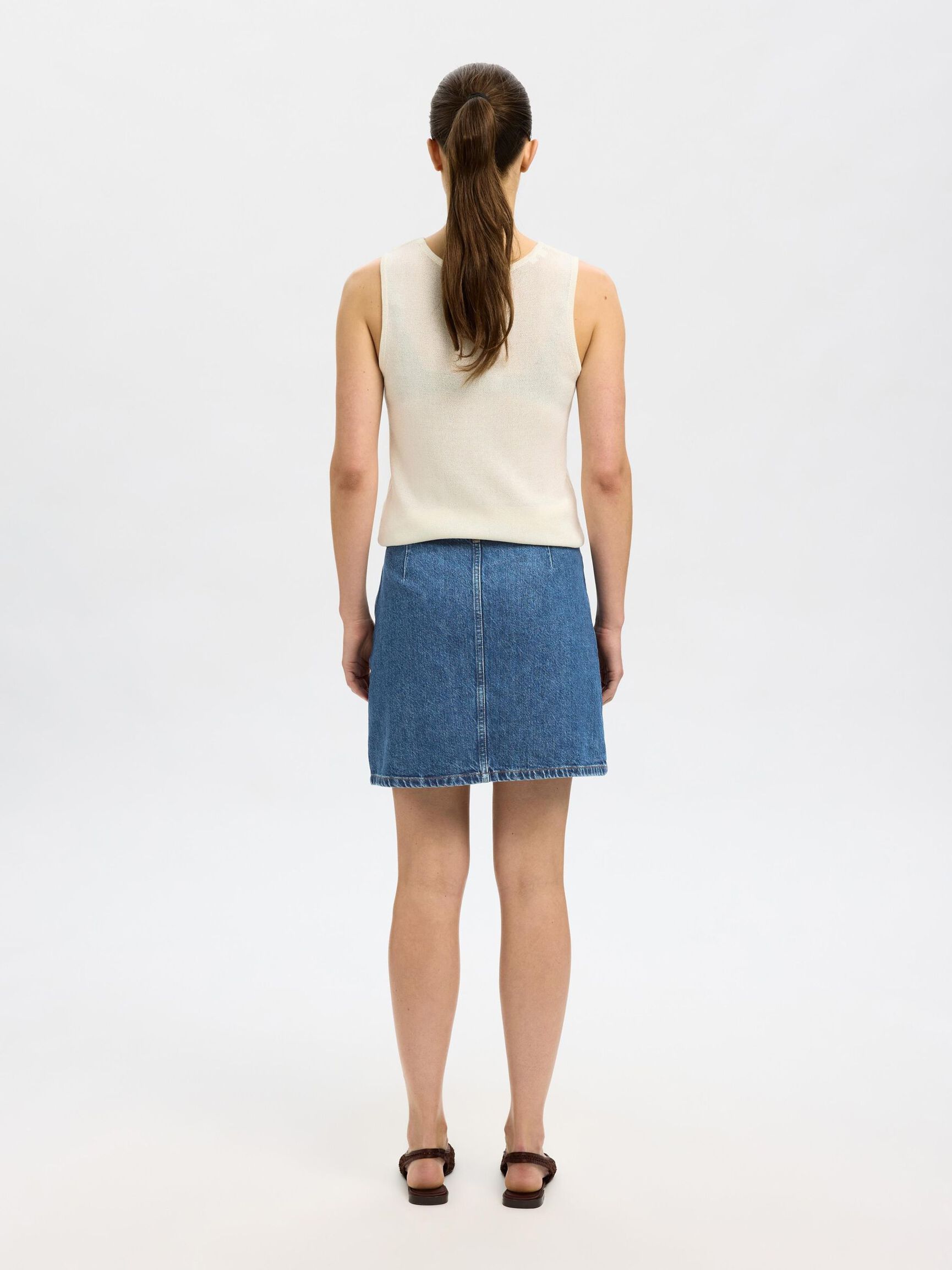 HIGH WAIST DENIM ROK, Medium Blue Denim, highres