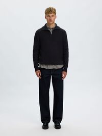 WOOL BLEND HALF-ZIP JUMPER, Black, highres