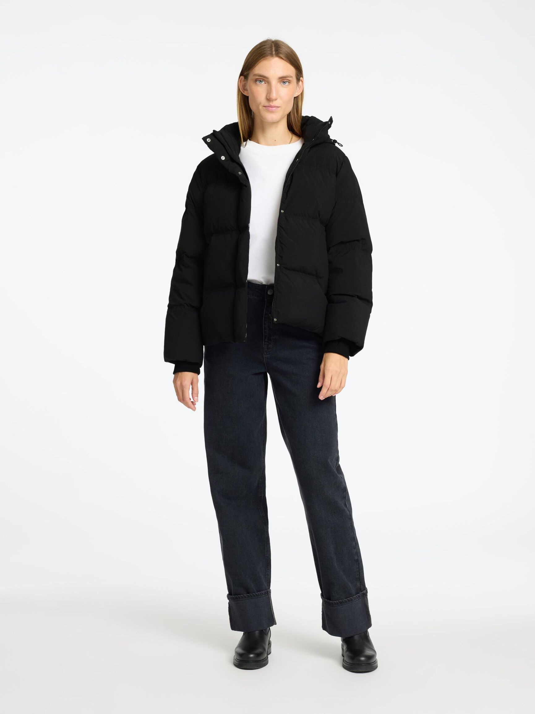 SHORT PUFFER JACKET, Black, highres