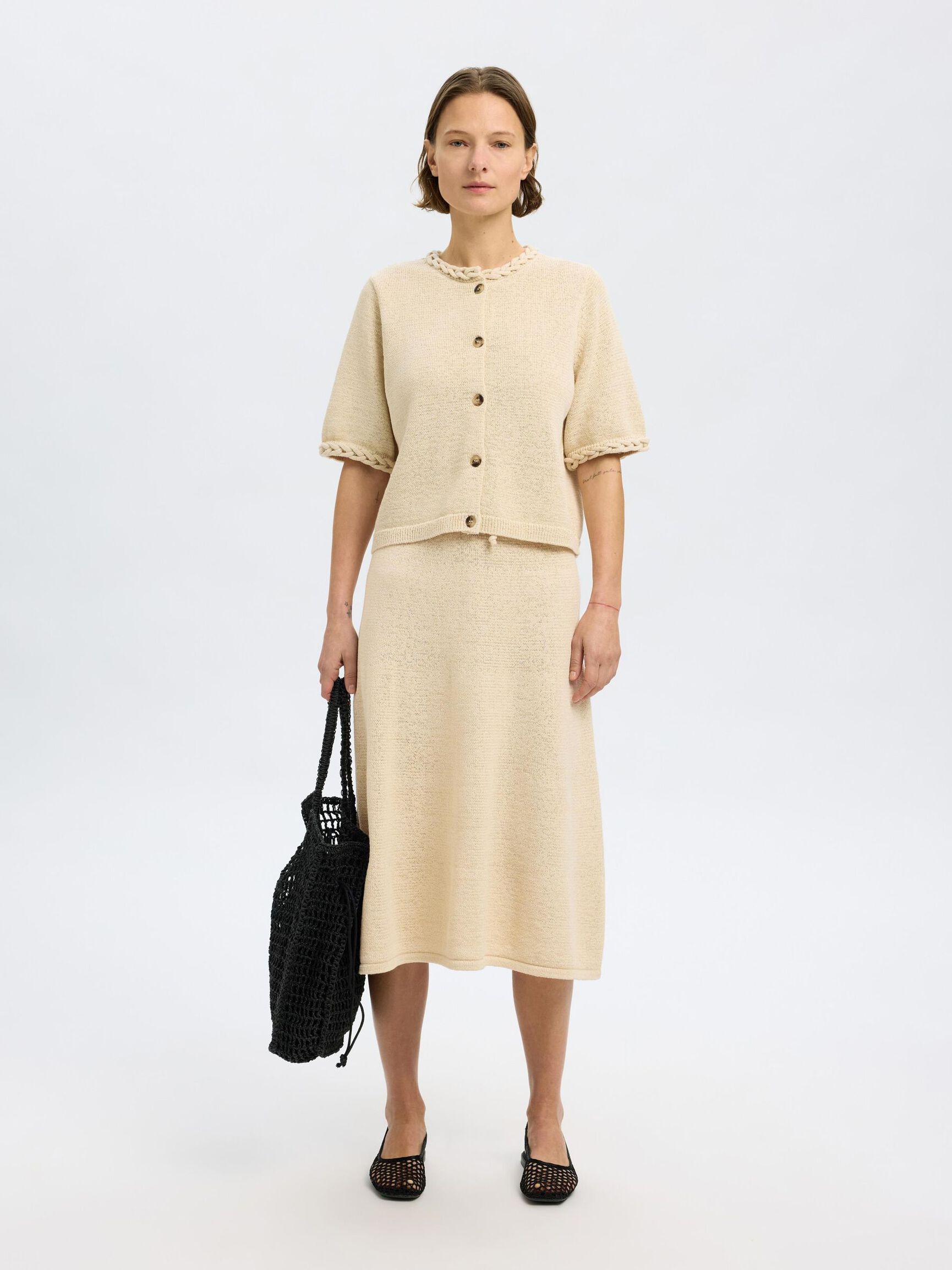 COTTON BLEND KNITTED SKIRT, Birch, highres