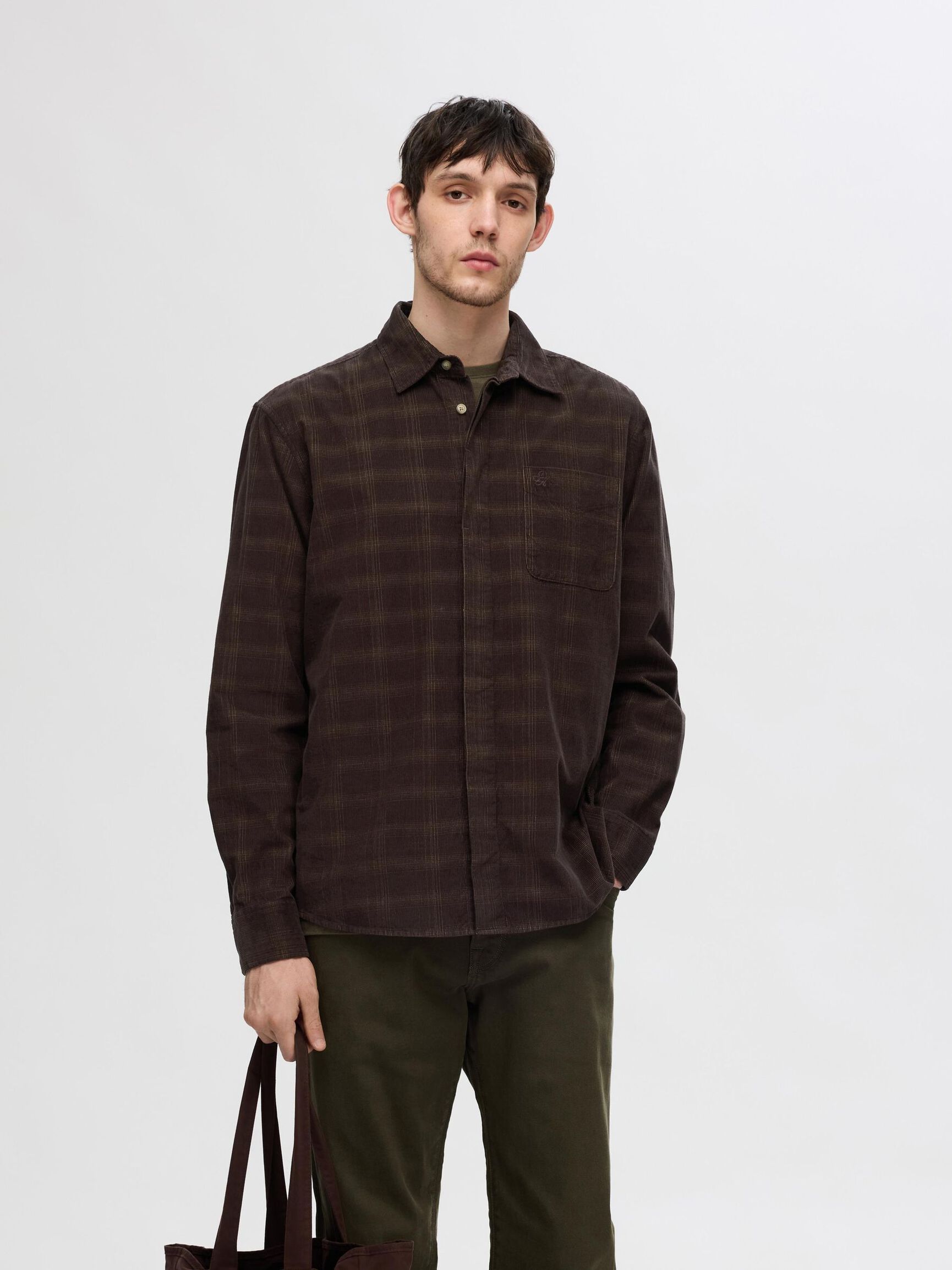 RELAXED CHECKED SHIRT, Mole, highres