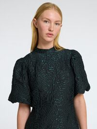 BLOMSTRETE JACQUARD KJOLE MED PUFFERMER, Scarab, highres