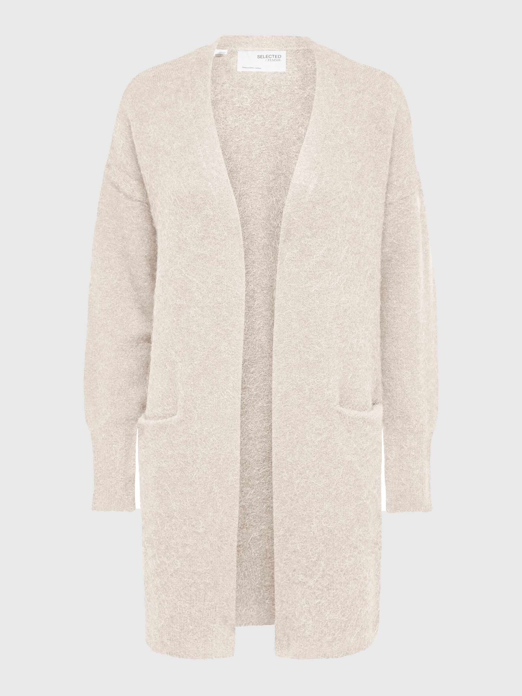 LONG KNITTED CARDIGAN, Birch, highres