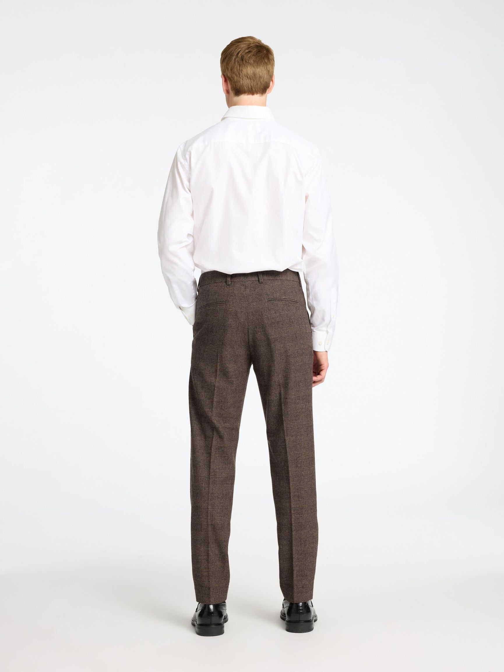CHECKED WOOL BLEND SUIT TROUSERS, Brownie, highres