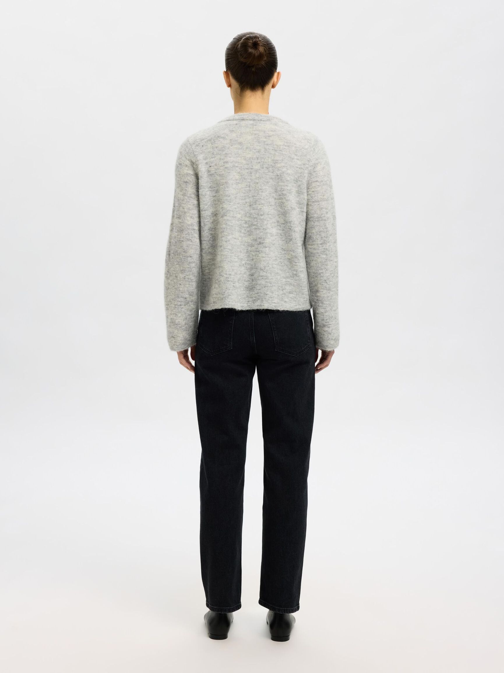 WOOL BLEND KNITTED CARDIGAN, Light Grey Melange, highres