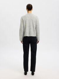 WOOL BLEND KNITTED CARDIGAN, Light Grey Melange, highres