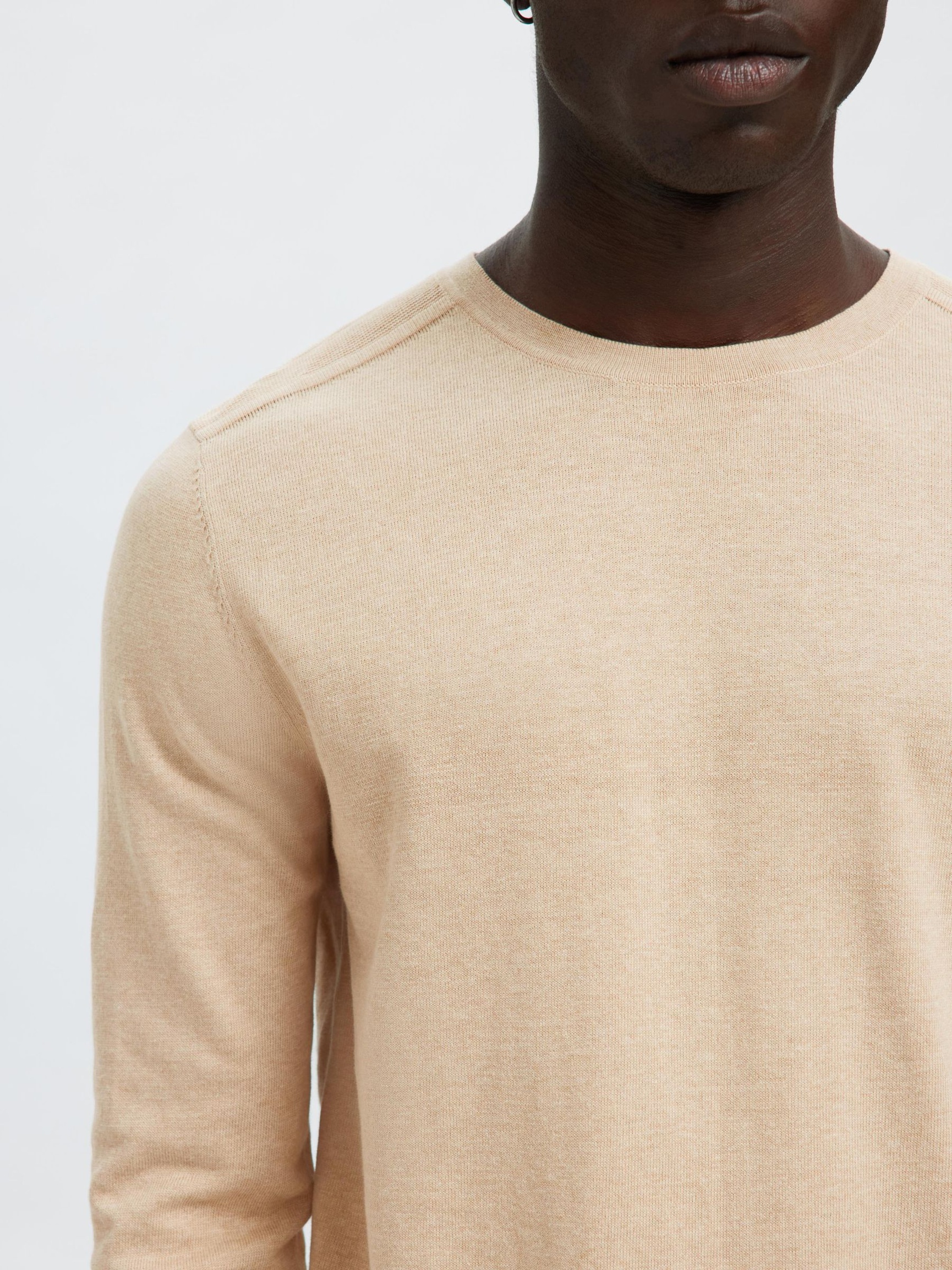 LANGARM PULLOVER MIT RUNDHALSAUSSCHNITT, Oatmeal, highres