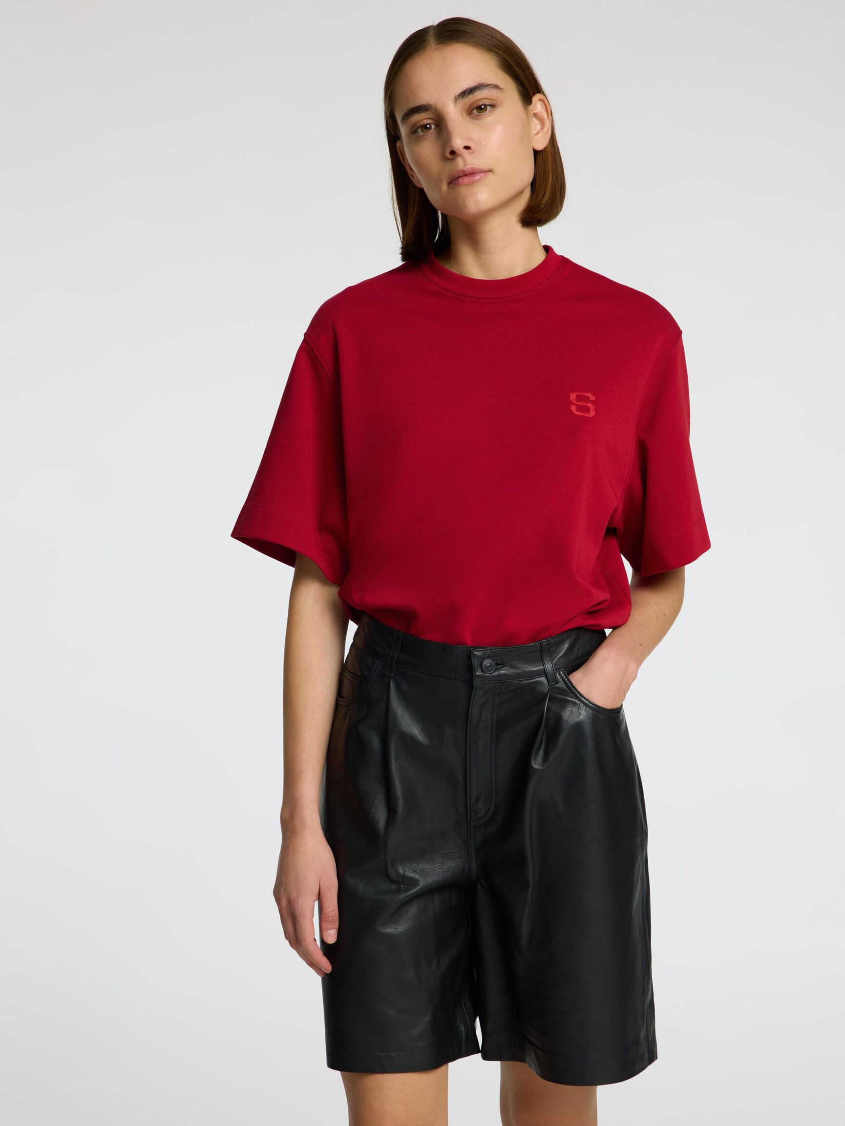 RELAXED FIT EMBROIDERY T-SHIRT, Savvy Red, highres