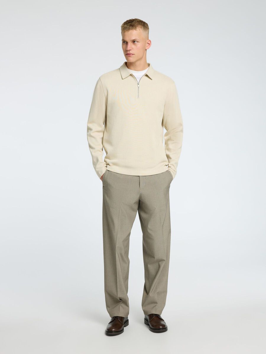 Selected RIBBED HALF ZIP LONG-SLEEVED POLO, Oatmeal, highres - 16095710_Oatmeal_005.jpg