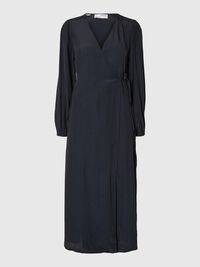 SATIN SLÅ OM KJOLE, Dark Sapphire, highres