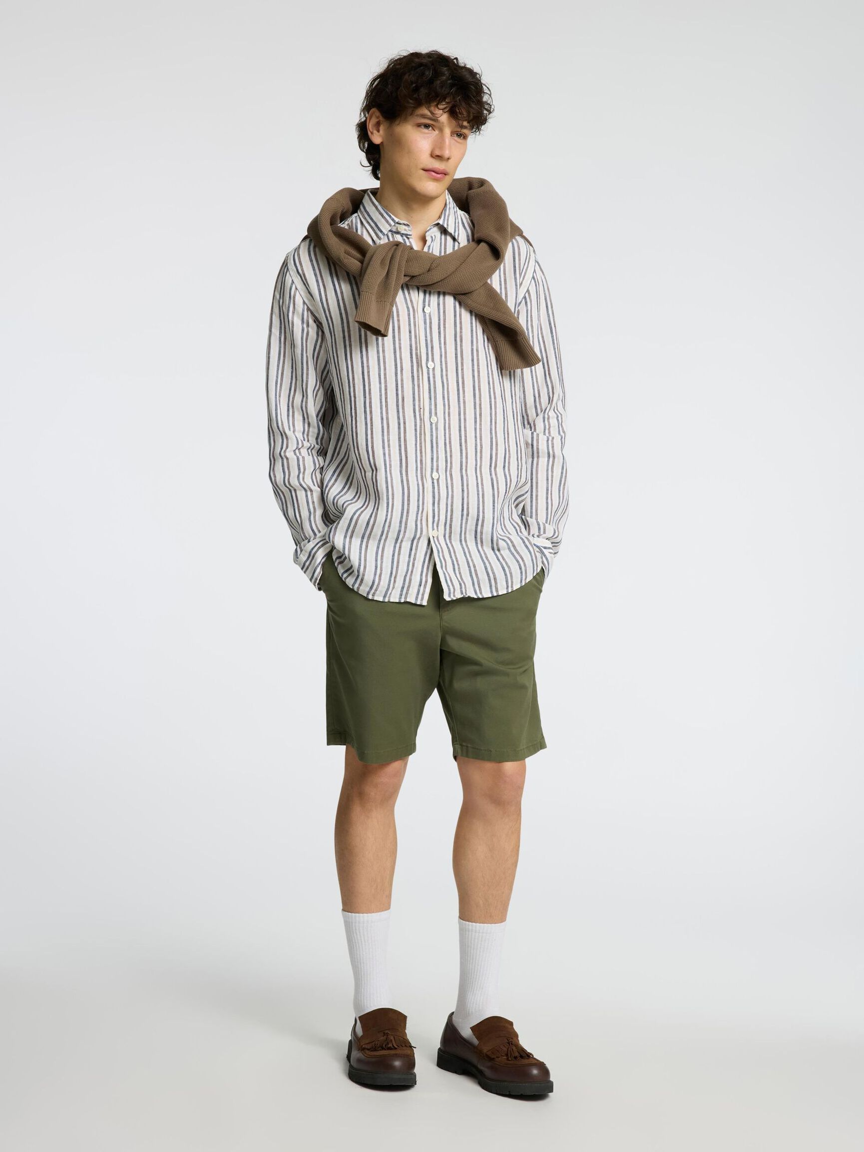 LONG SLEEVED LINEN SHIRT, Bright White, highres
