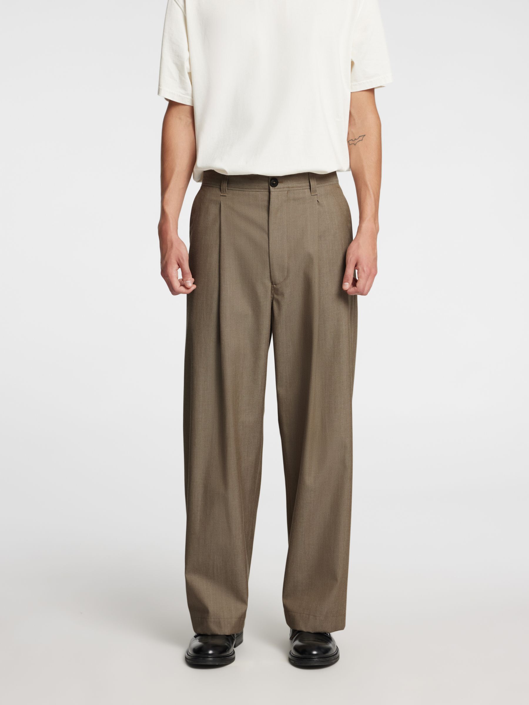 WOOL BLEND TROUSERS, Brindle, highres