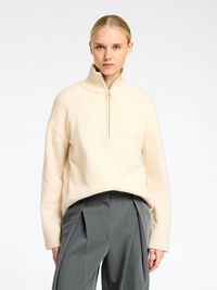 WOOL BLEND HALF-ZIP JUMPER, Birch, highres
