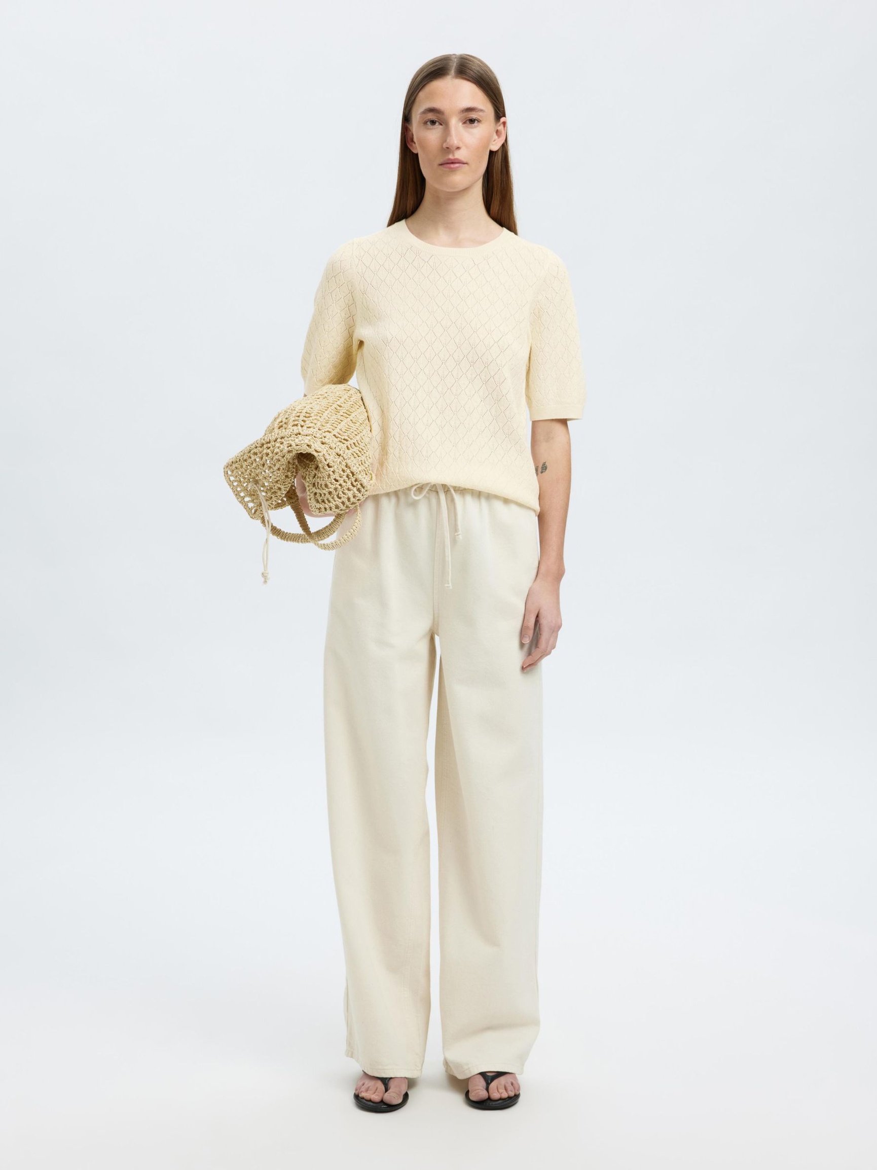 VISCOSE BLEND KNITTED TOP, Birch, highres