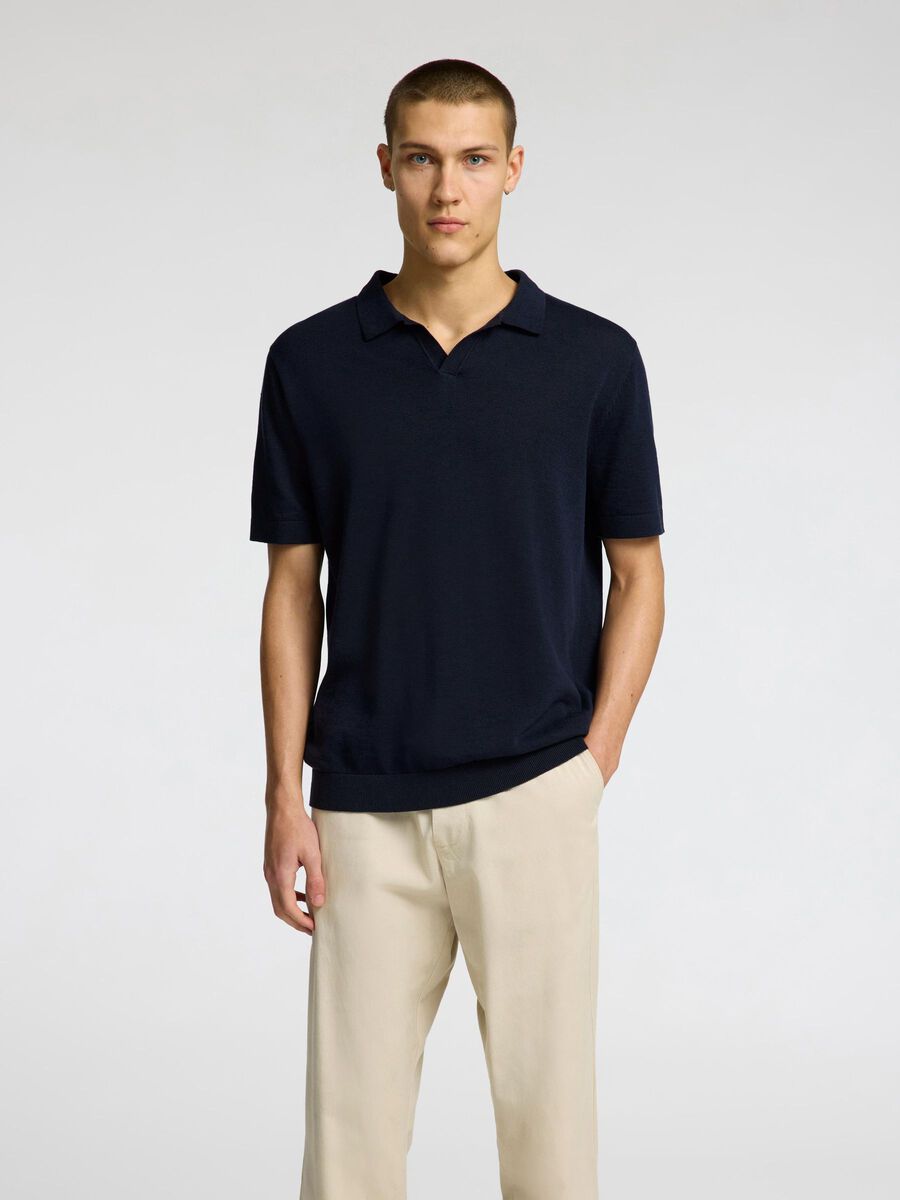 Selected SHORT SLEEVED KNITTED POLO SHIRT, Sky Captain, highres - 16096197_SkyCaptain_003.jpg
