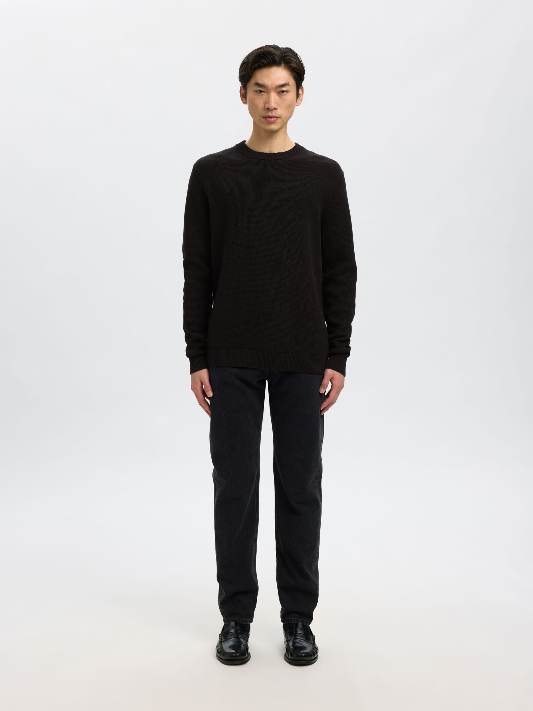 RONDE HALS SWEATER, Black, highres