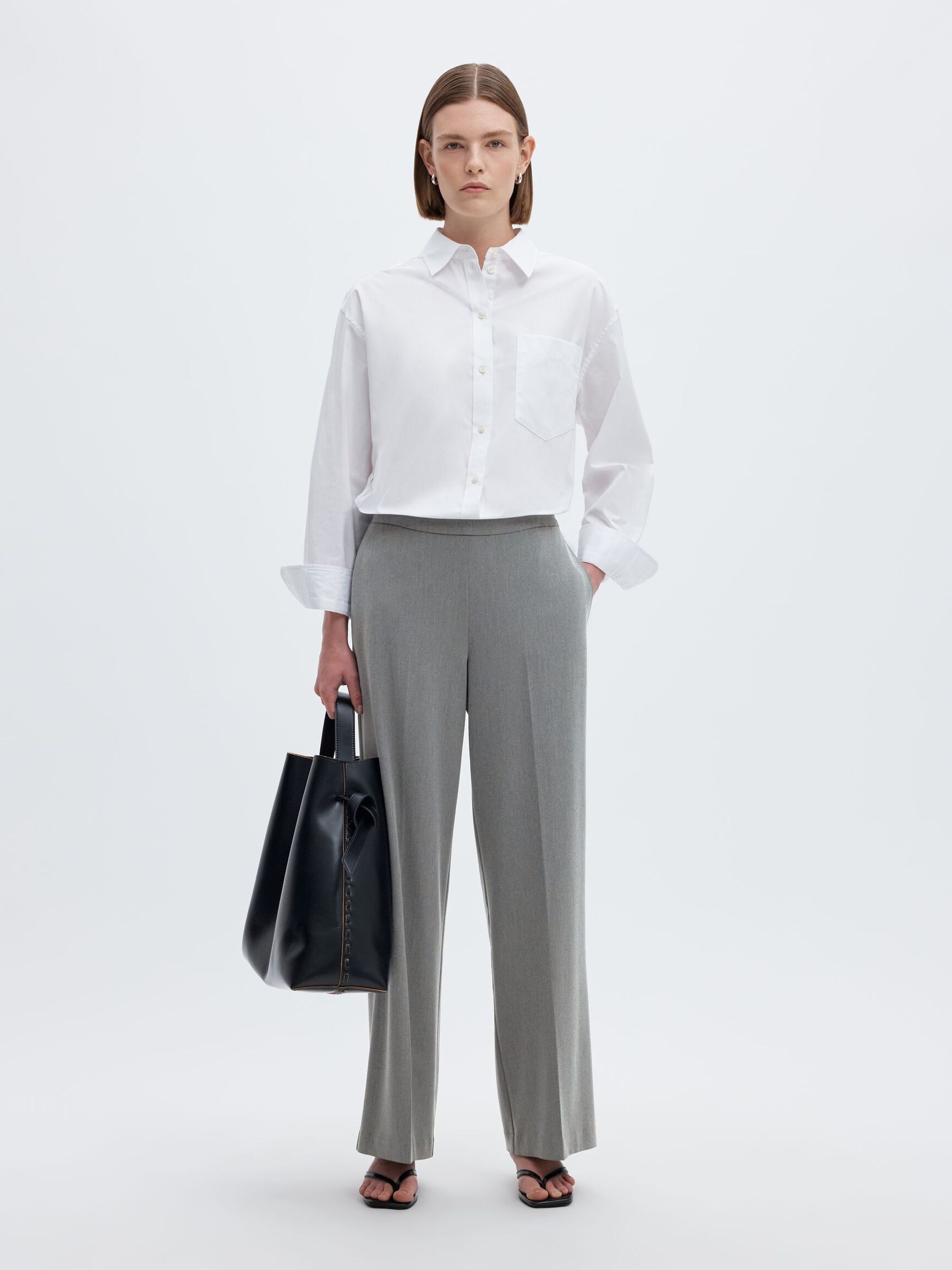 WIDE FIT TROUSERS, Medium Grey Melange, highres