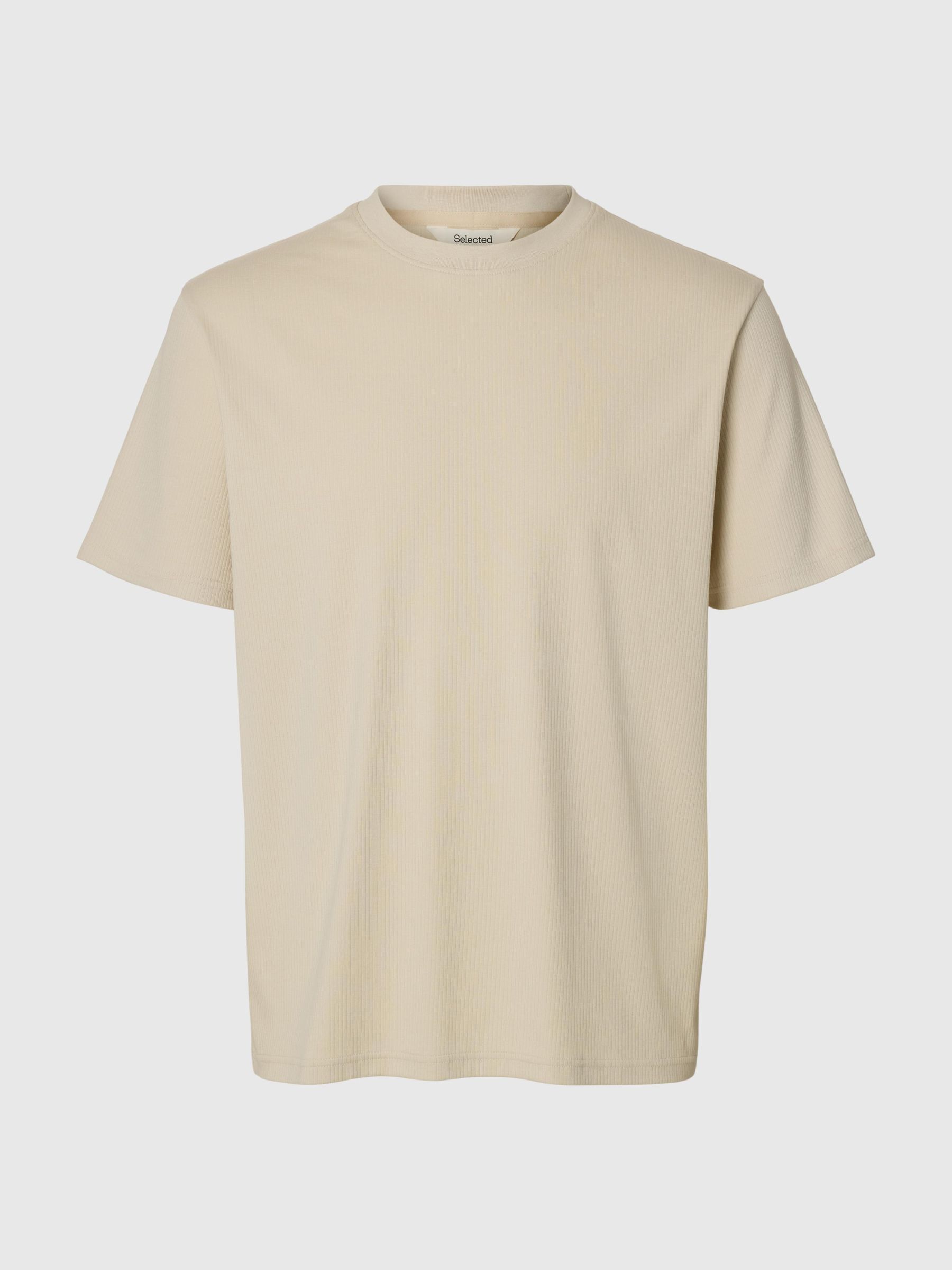 RIBBED COTTON T-SHIRT, Oatmeal, highres
