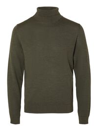 SLIM FIT WOOL BLEND TURTLENECK, Forest Night, highres
