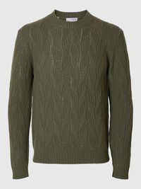 WOLLGEMISCH ZOPFSTRICK STRICKPULLOVER, Kalamata, highres