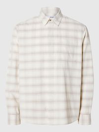 RELAXED CHECKED SHIRT, Egret, highres