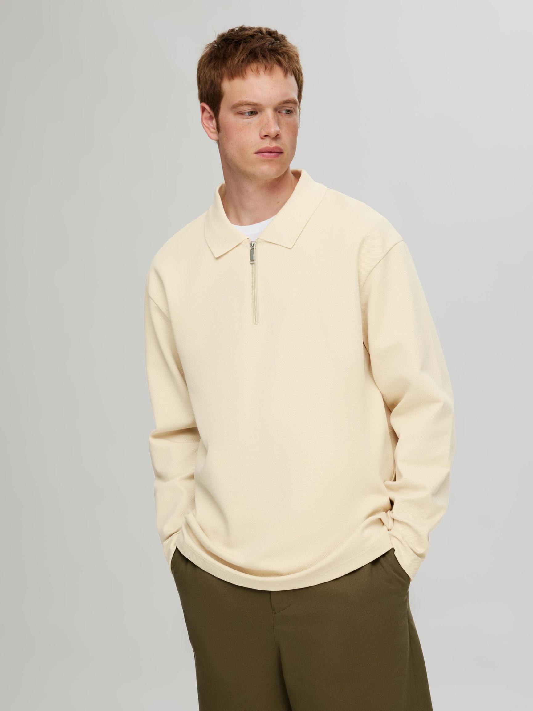 LÅNGÄRMAD SWEATSHIRT MED DRAGKEDJA, Fog, highres