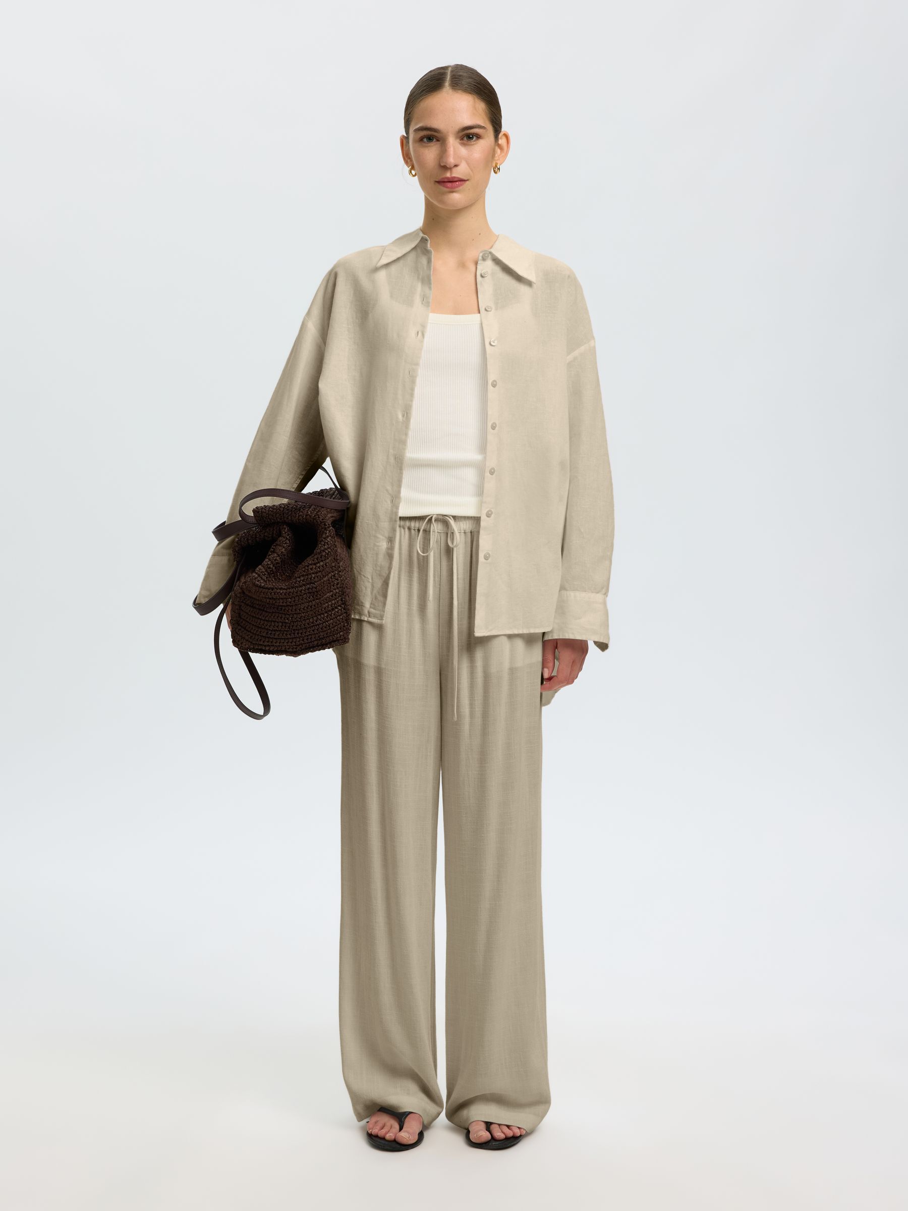 VISCOSE BLEND TROUSERS, Greige, highres