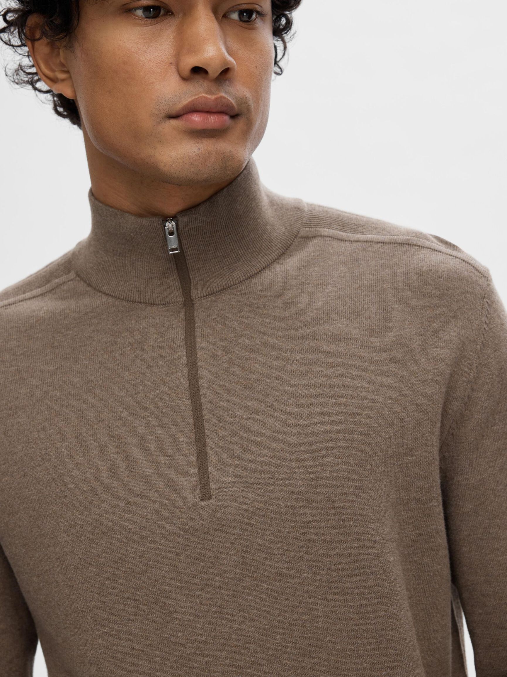 HALF-ZIP PULL EN MAILLE, Teak, highres