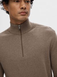 HALF-ZIP KNITTED JUMPER, Teak, highres