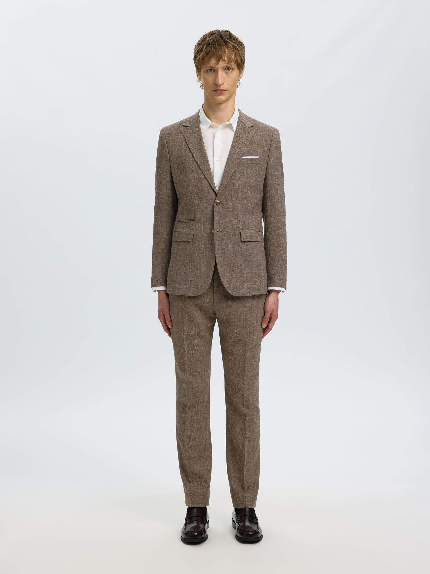 SLIM FIT SINGLE-BREASTED BLAZER, Dark Sand Melange, highres