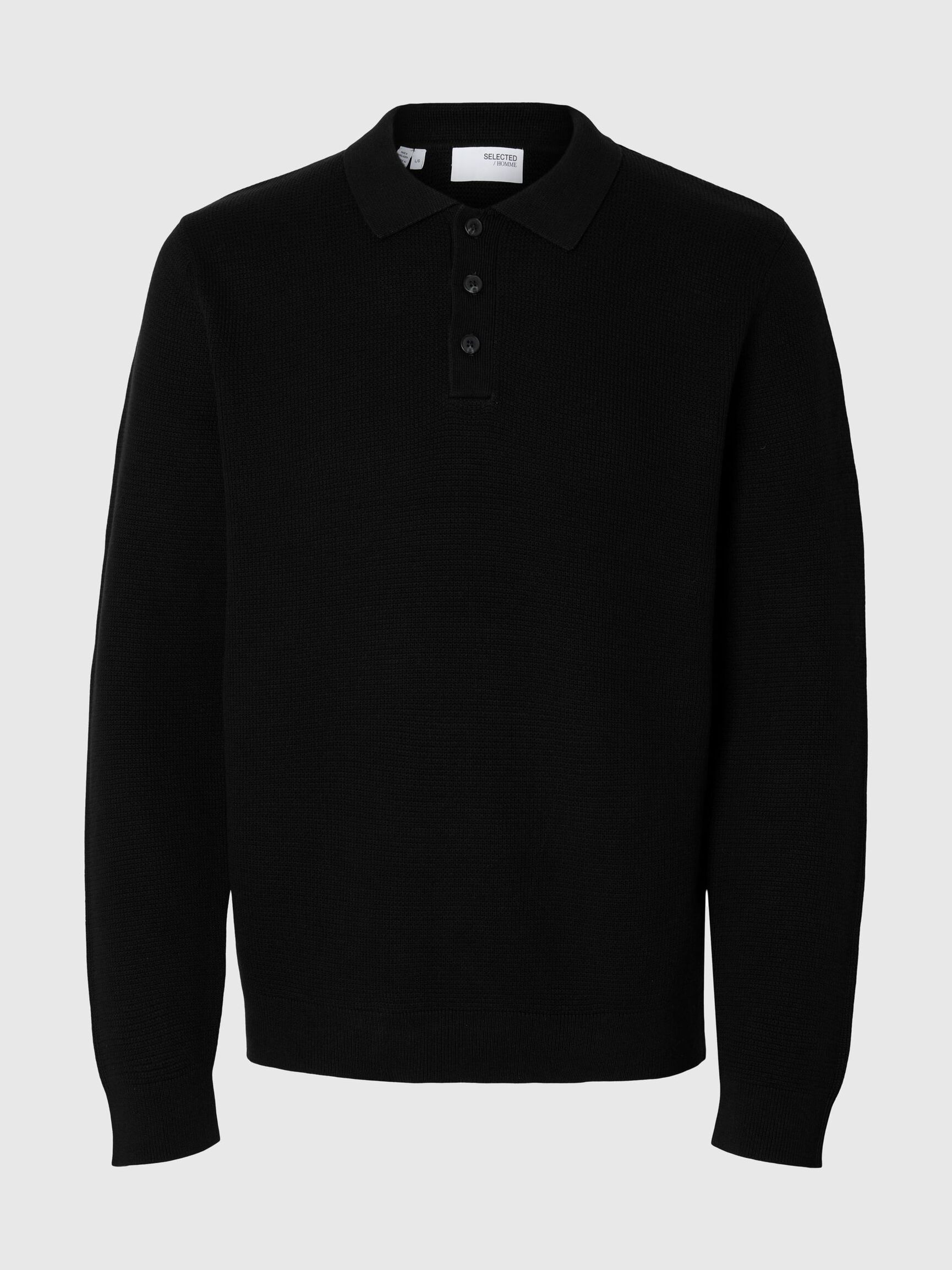 STRUKTURERET BOMULD POLO, Black, highres