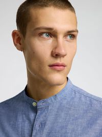 LONG-SLEEVED LINEN BLEND SHIRT, Medium Blue Denim, highres