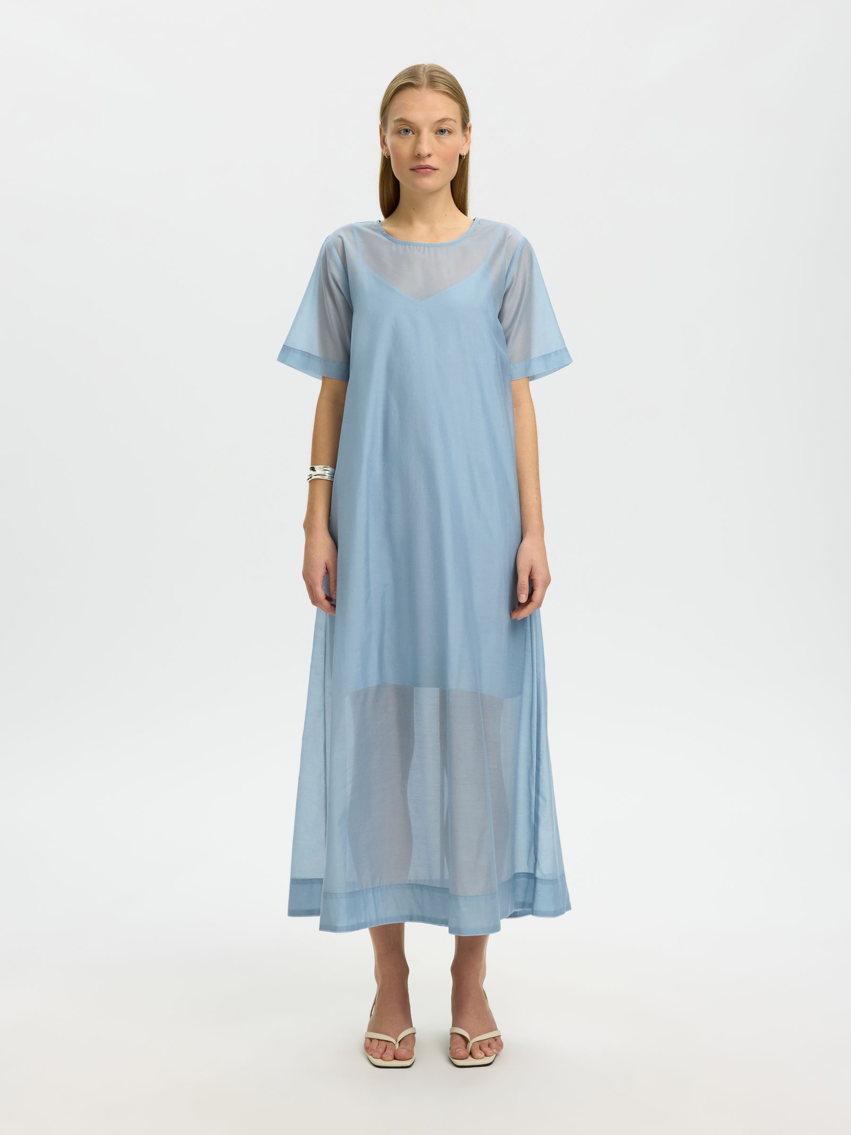 MAXI KLEID MIT KURZEN ÄRMELN, Dusty Blue, highres