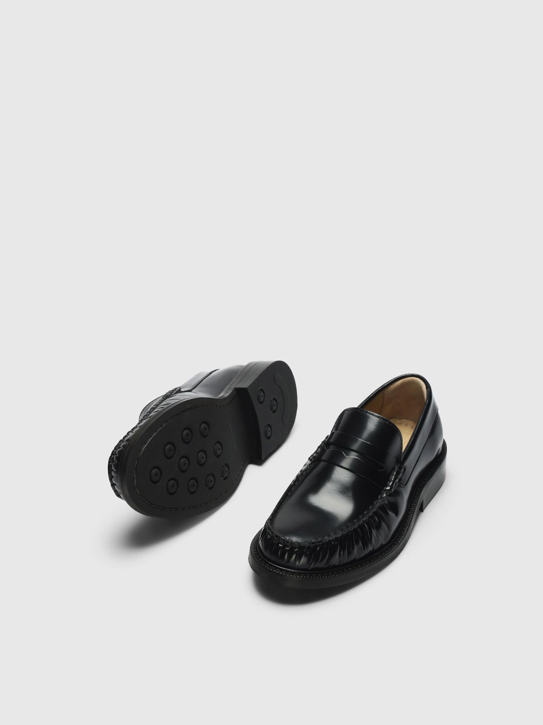 KLASSISCHER LEDERHALBSCHUHE, Black, highres