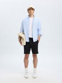 REGULAR FIT LINEN-BLEND SHORTS, Black, highres