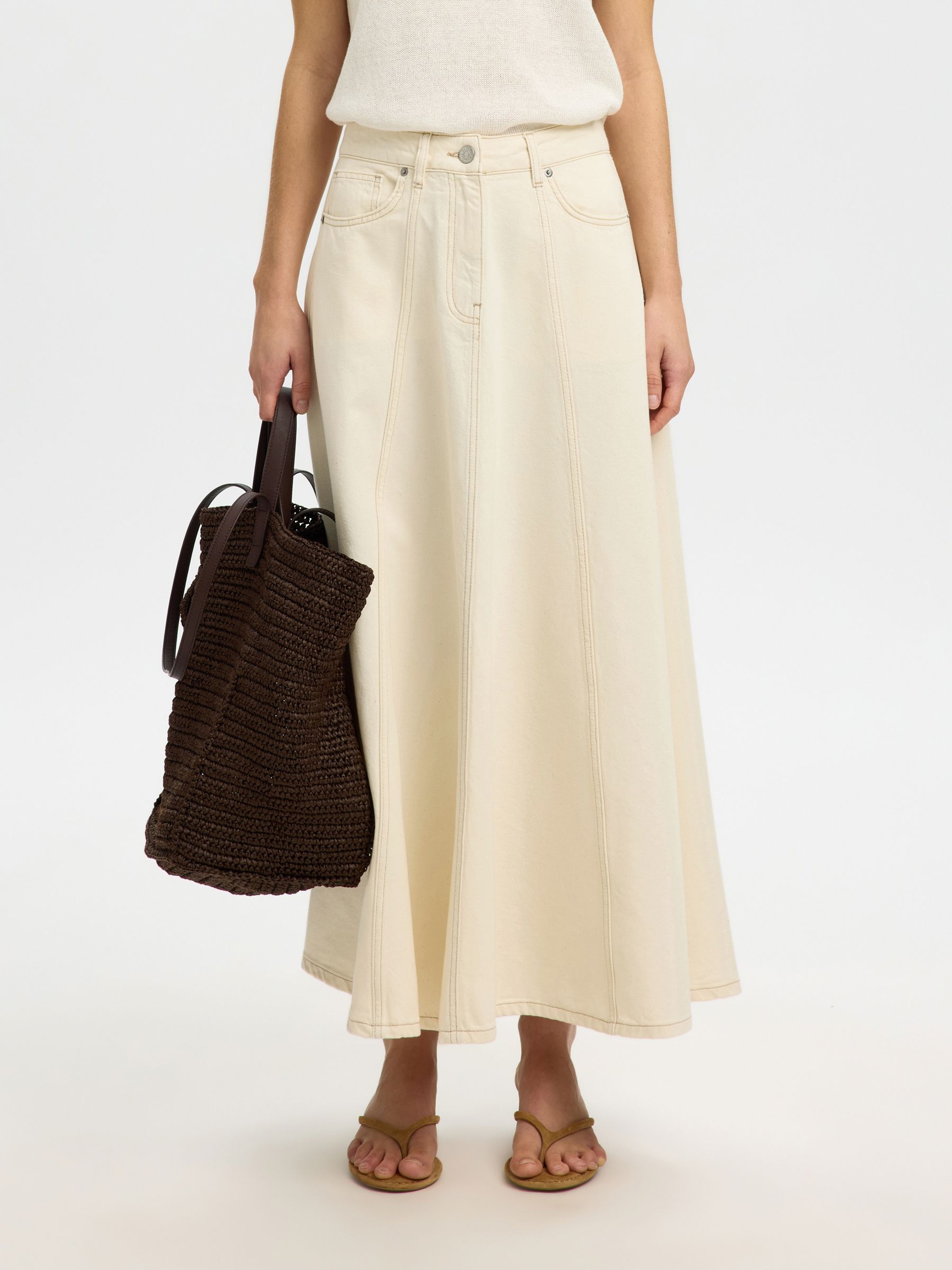 DENIM MAXI SKIRT, Egret, highres