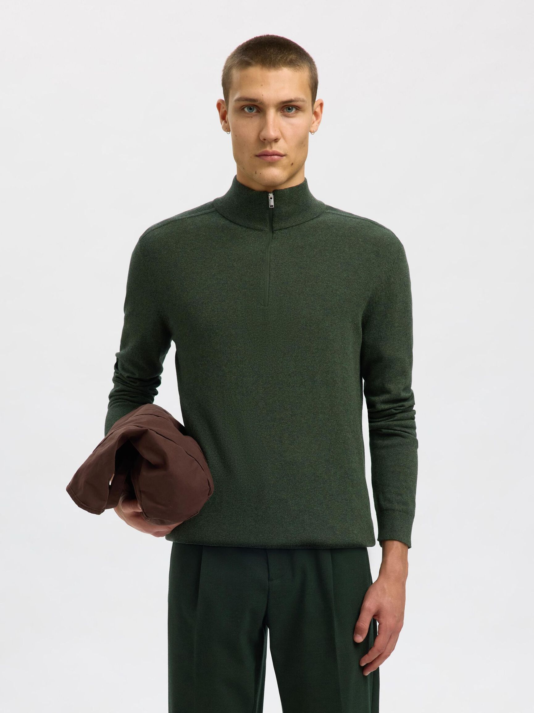 HALF-ZIP STRICKPULLOVER, Forest Night, highres