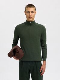 HALF-ZIP STRICKPULLOVER, Forest Night, highres