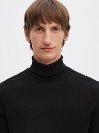 LONG-SLEEVED ROLL NECK PULLOVER, Black, highres