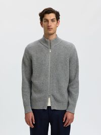 ZIP CARDIGAN, Medium Grey Melange, highres