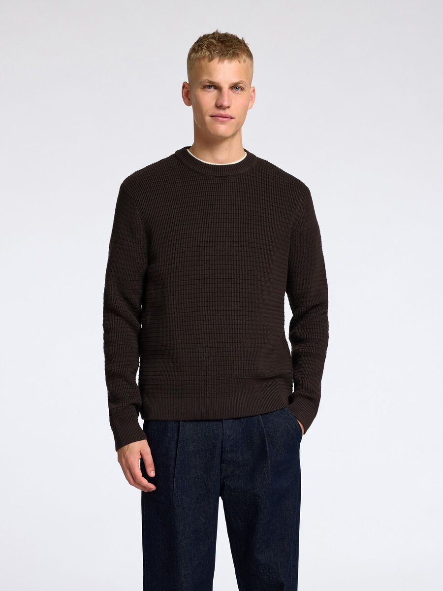 Selected STRUCTURED CREWNECK JUMPER, Chocolate Torte, highres - 16095614_ChocolateTorte_003.jpg