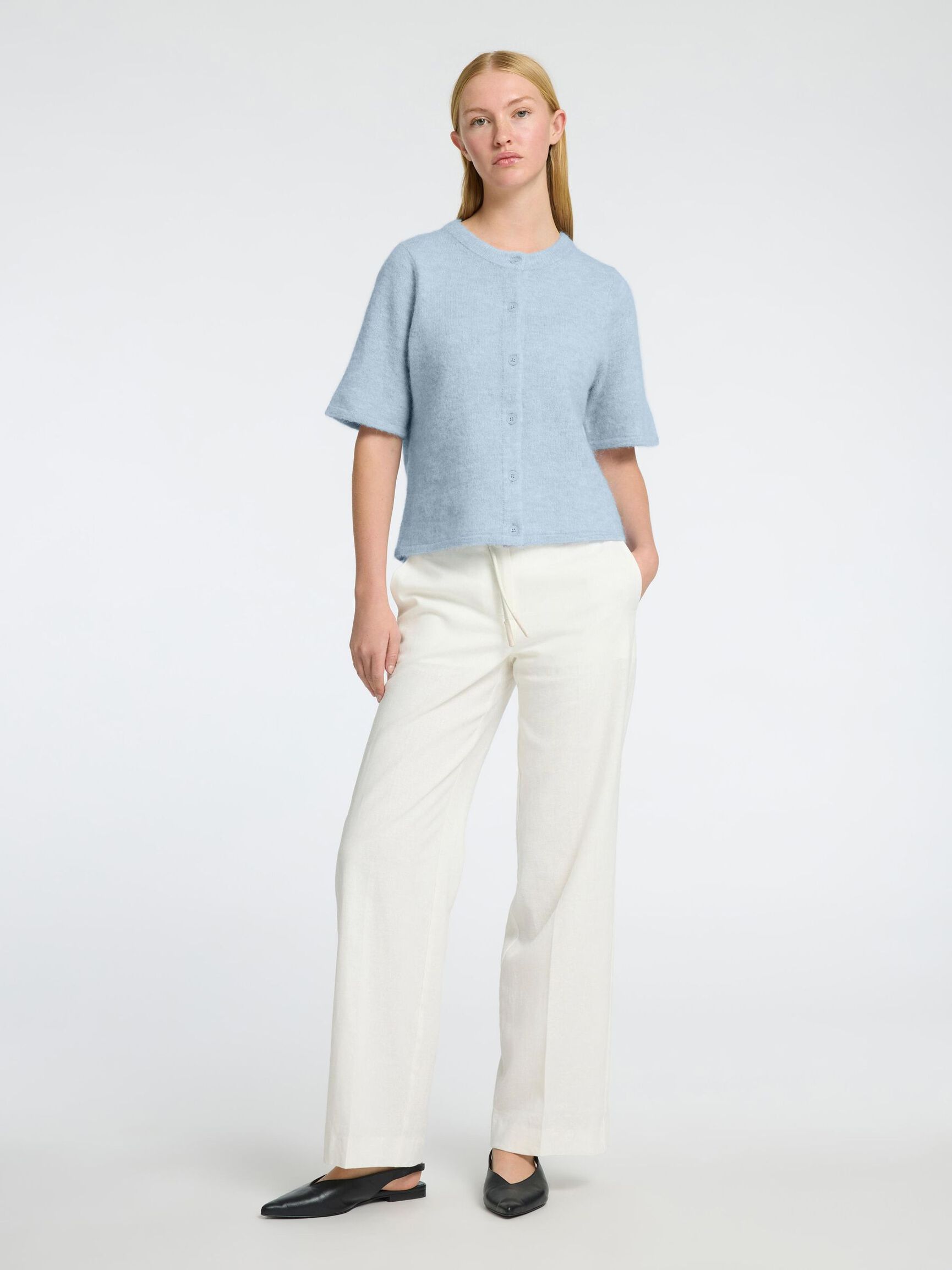 ULLBLANDNING KORTÄRMAD KOFTA, Cashmere Blue, highres