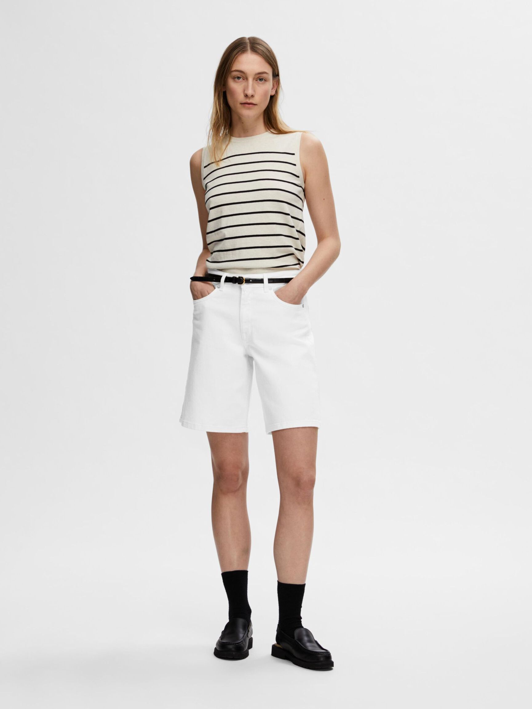 DENIM BERMUDA SHORTS, Snow White, highres