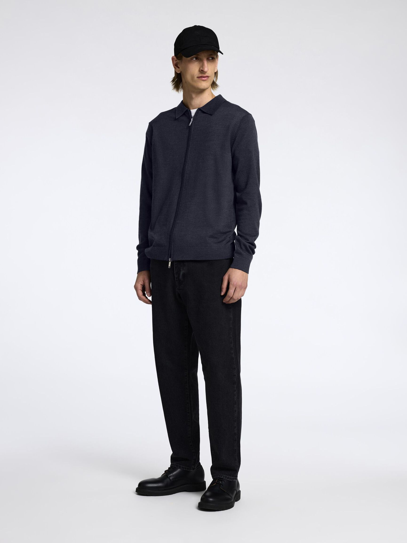WOOL BLEND ZIP-FRONT CARDIGAN, Dark Sapphire, highres